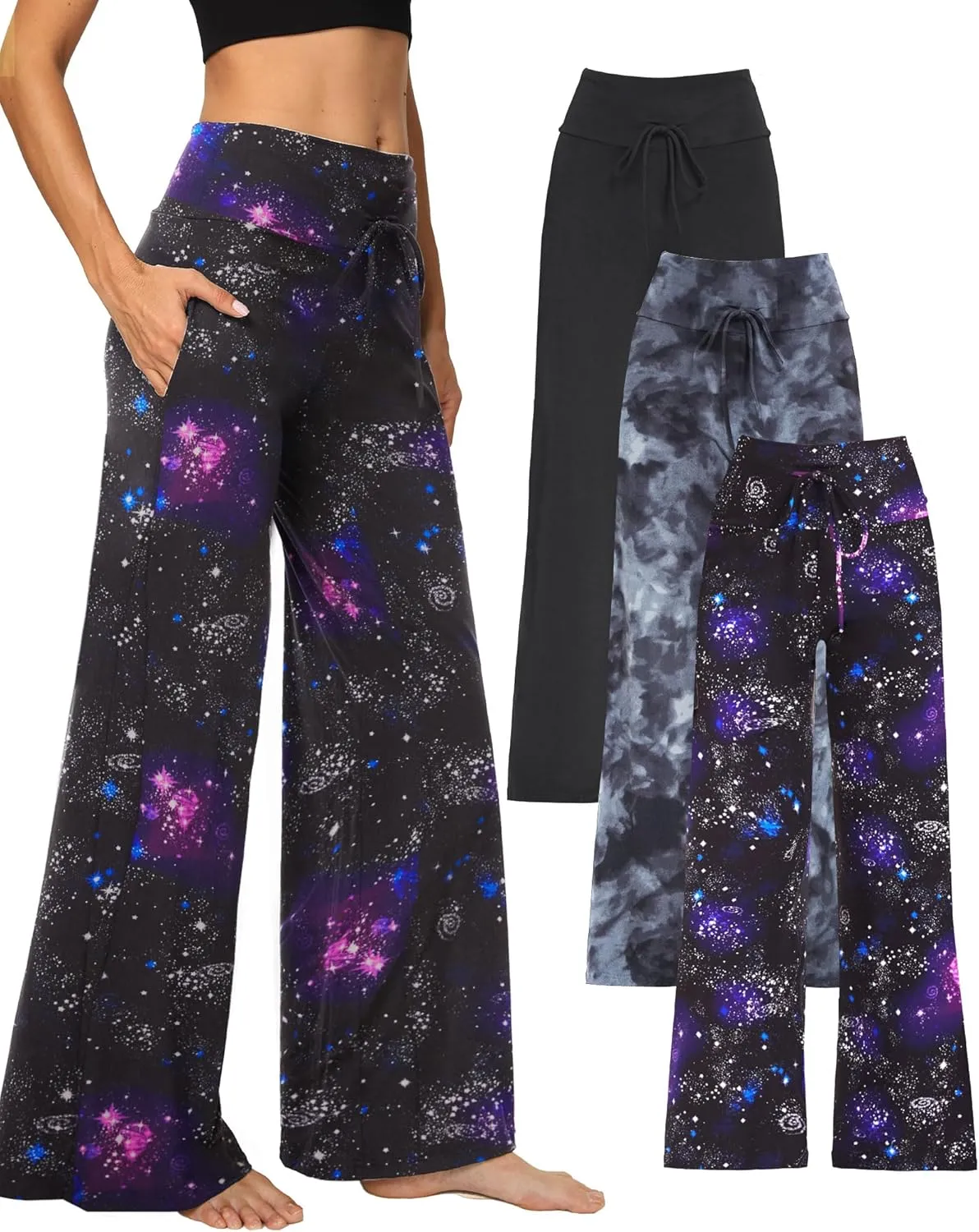 1/3 Pack Wide Leg Yoga Pants for Women, Comfy Lounge Pajama Sweatpants Loose Causal Palazzo with Pockets