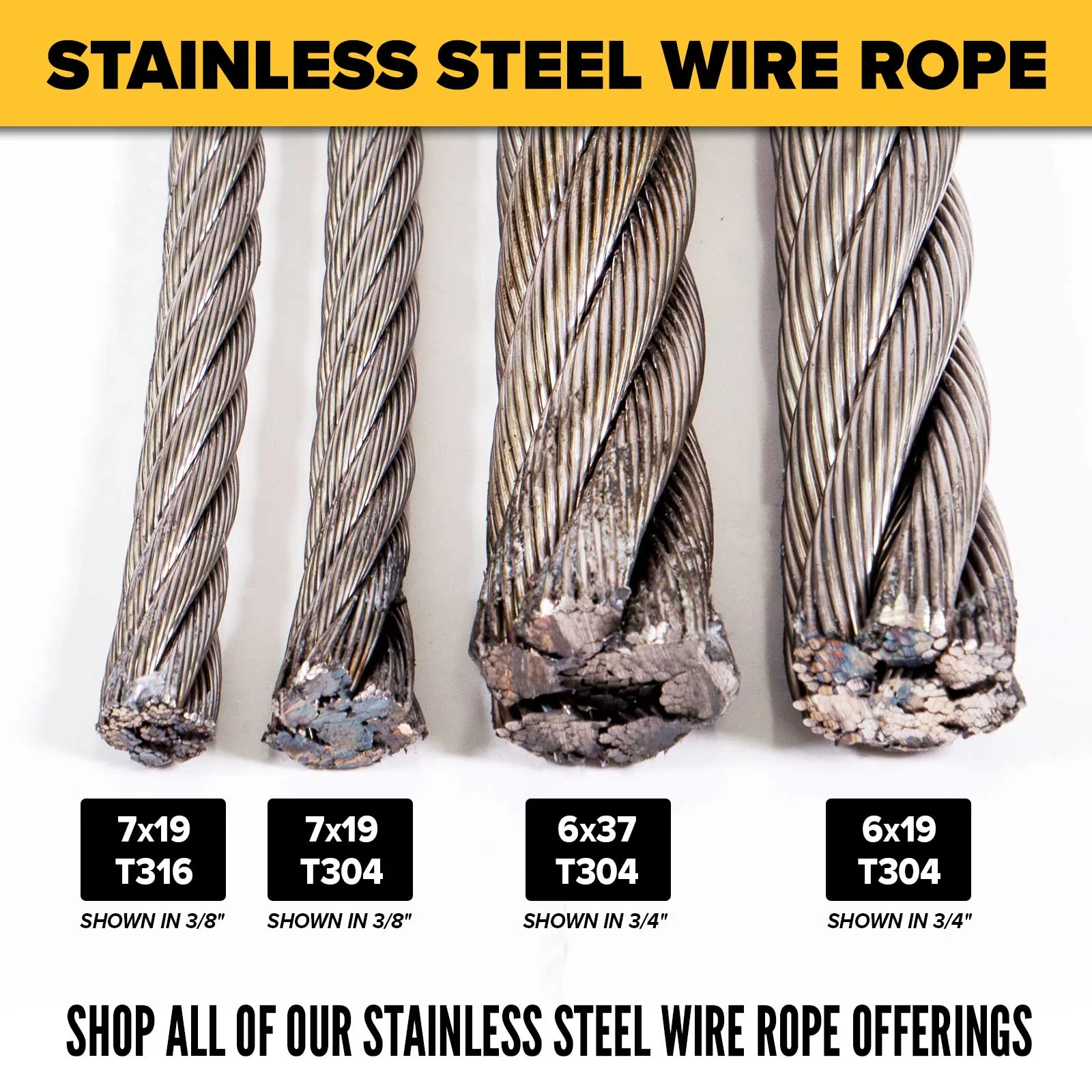 1" 6x19 Stainless Steel Wire Rope - Type 304 IWRC | 5,000' Coil