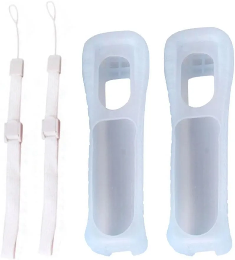 2 x White Silicone Skin Case Cover with Wrist Strap for Wii Remote