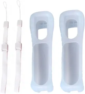 2 x White Silicone Skin Case Cover with Wrist Strap for Wii Remote