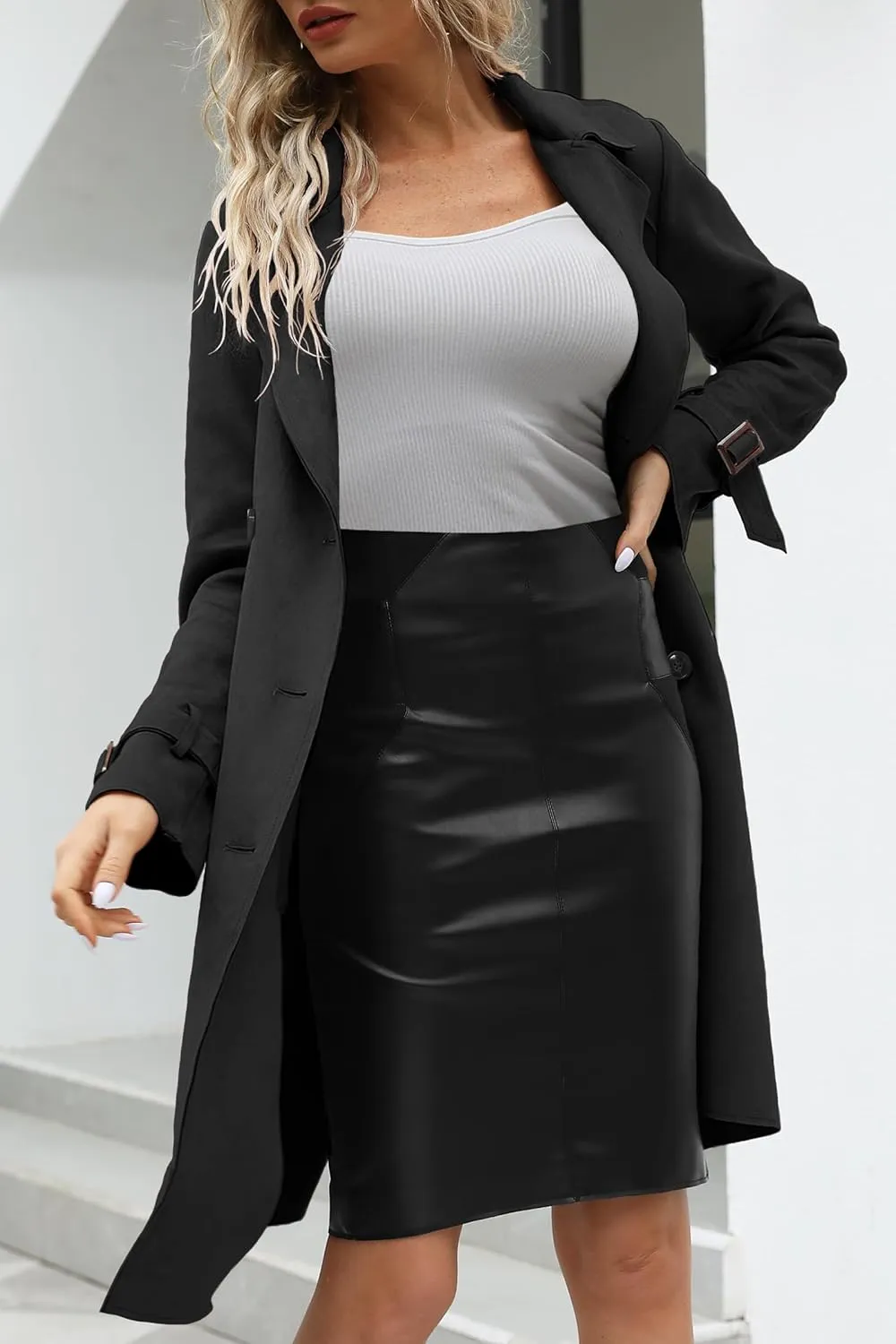 Bellivera Womens Faux Suede Leather Jacket Spring and Winter Fashion Long Trench Coat, Lightweight Windbreaker