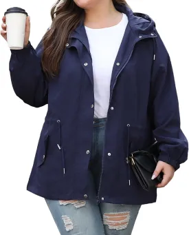 Bloggerlove Women's Rain Jacket Plus Size Lightweight Raincoat with Hood Waterproof Outdoor Windbreaker