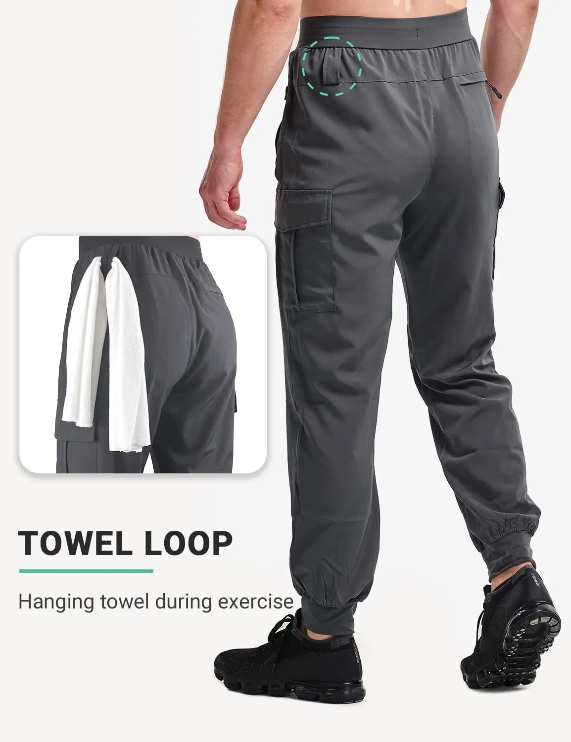 BVVU Men's Lightweight Cargo Joggers with Zipper Pockets Sweatpants for Men Quick Dry Gym Workout Athletic Golf Track Pants