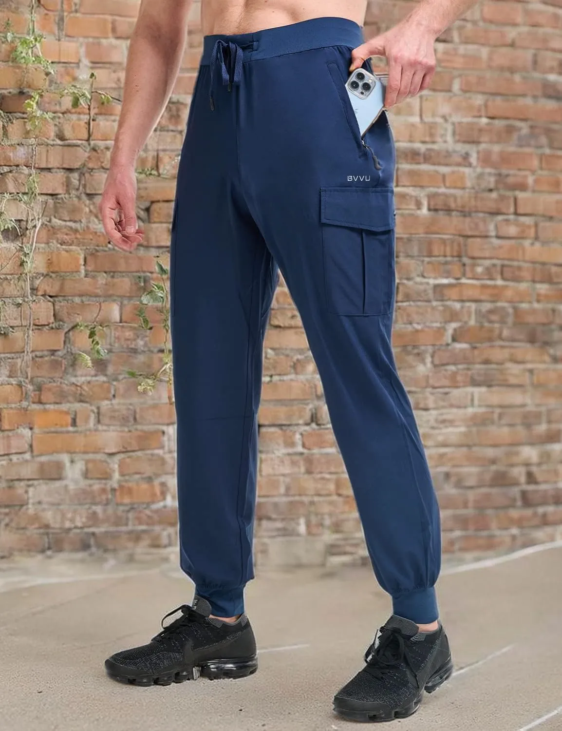 BVVU Men's Lightweight Cargo Joggers with Zipper Pockets Sweatpants for Men Quick Dry Gym Workout Athletic Golf Track Pants