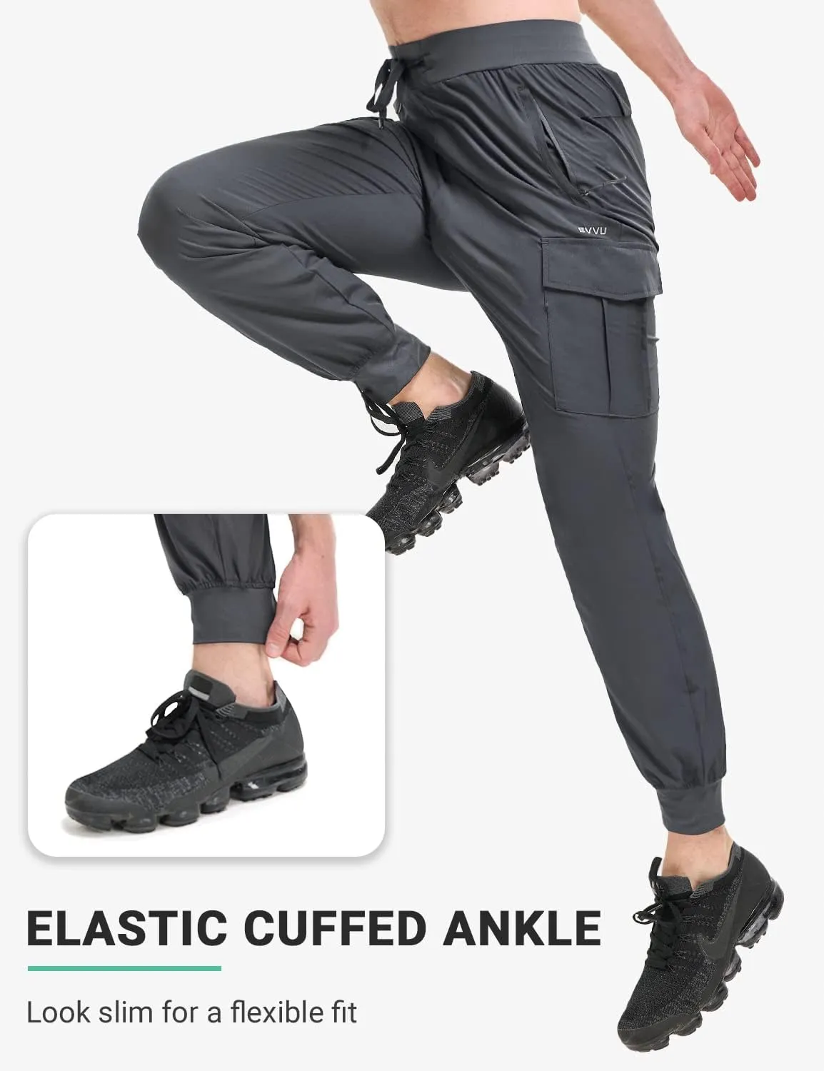 BVVU Men's Lightweight Cargo Joggers with Zipper Pockets Sweatpants for Men Quick Dry Gym Workout Athletic Golf Track Pants