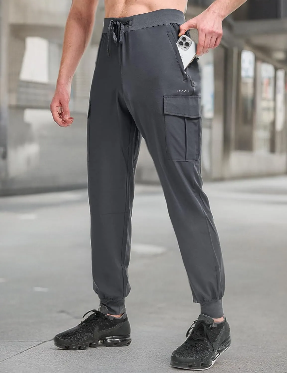 BVVU Men's Lightweight Cargo Joggers with Zipper Pockets Sweatpants for Men Quick Dry Gym Workout Athletic Golf Track Pants