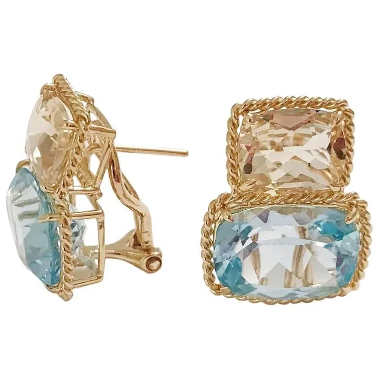 Citrine pink topaz gold Three Stone Ring with Rope Twist Border