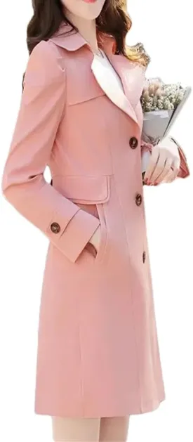 Dvbfufv Women Lapel Collar Trench Coat Spring Autumn Fashion Mid Length Jacket Female Single Breasted Outerwear