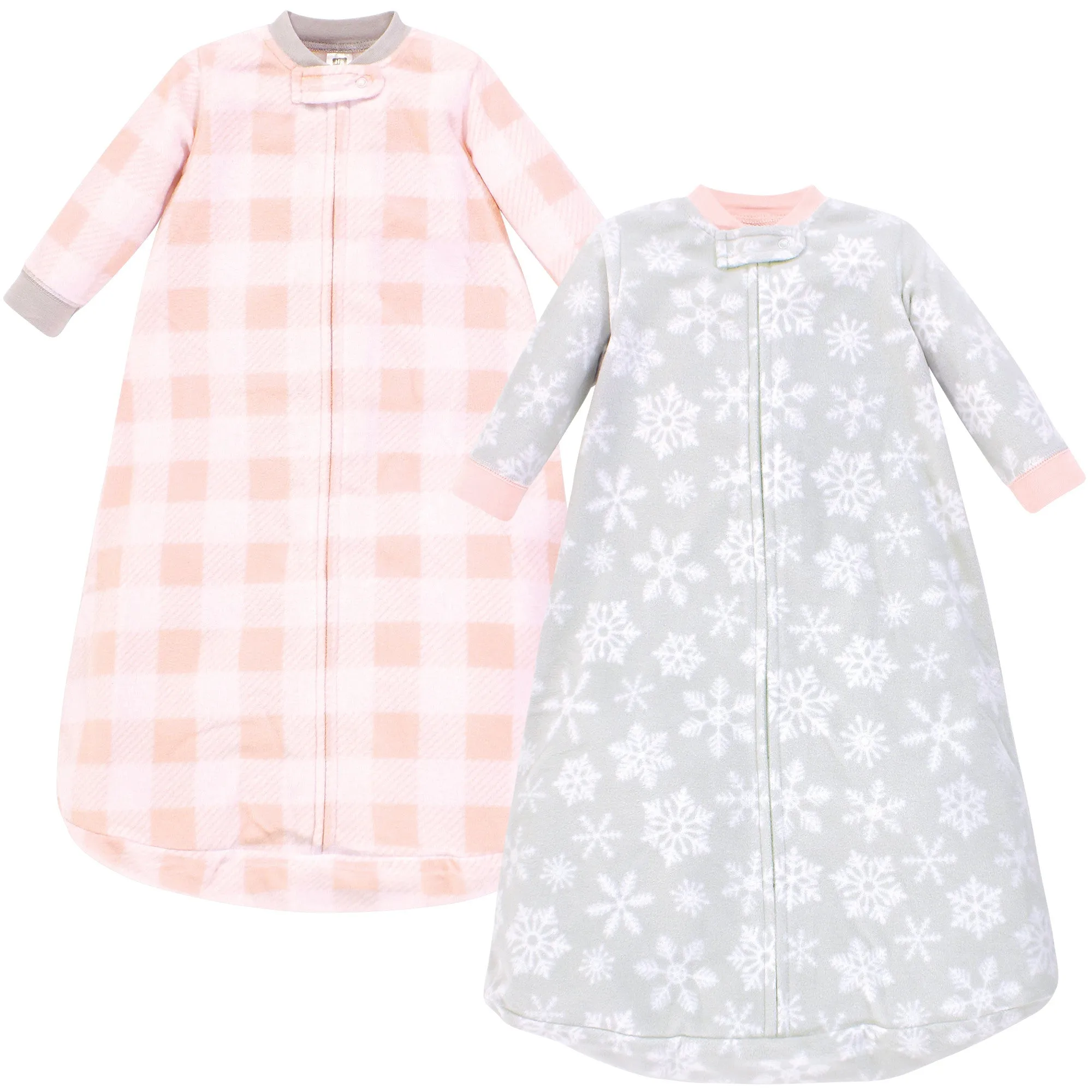 Hudson Baby Long-Sleeve Fleece Sleeping Bag, Gray Pink Snowflake