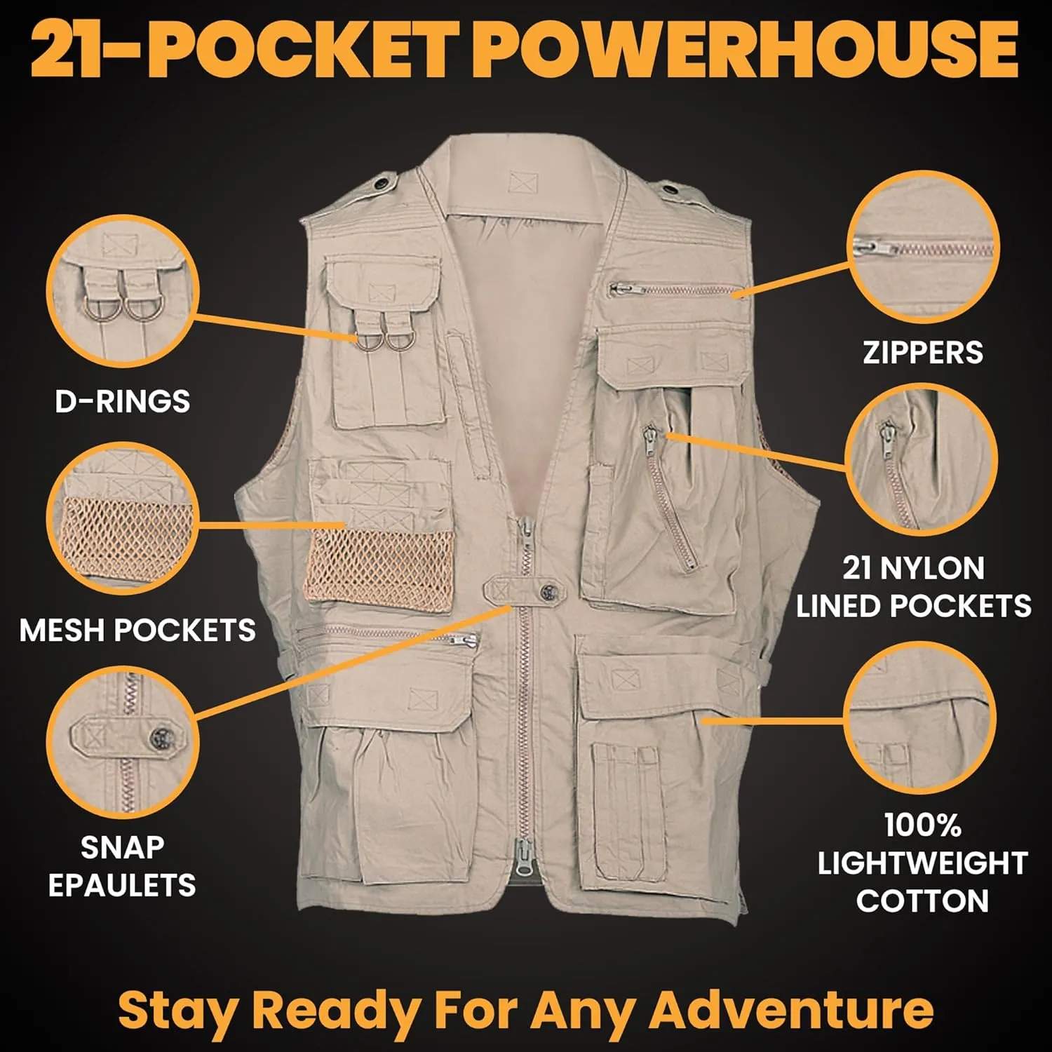 Humvee Photography Utility Vest for Men & Women - Perfect for Safari, Hunting, Fishing, Camping, & Travel - 100% Cotton Gift