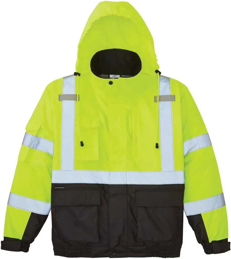 Klein Tools 60501 Bomber Jacket, High-Visibility Reflective Winter Jacket, 220-Gram Insulation for Superior Warmth, ANSI Compliant, 2XL