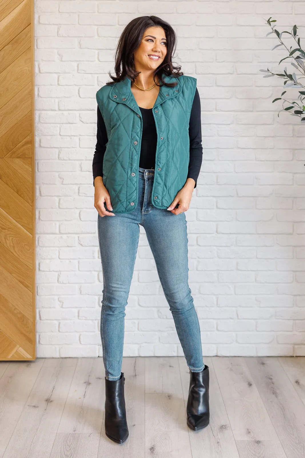 Layering Queen Quilted Puffer Vest in Hunter Green - 11/19