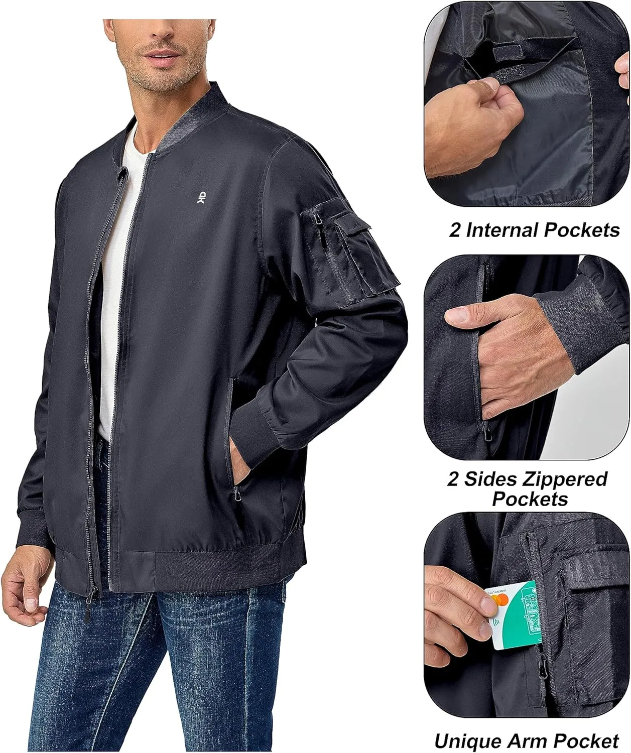 Little Donkey Andy Men's Lightweight Bomber Jacket Causal Fashion Flight Windbreaker Fall Spring Outdoor Coat