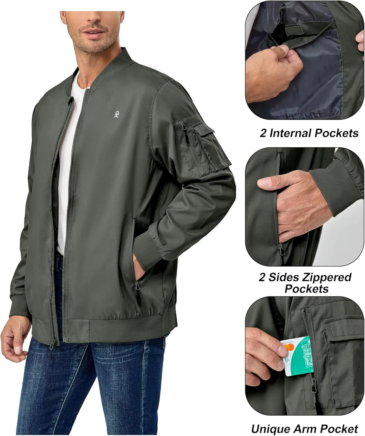 Little Donkey Andy Men's Lightweight Bomber Jacket Causal Fashion Flight Windbreaker Fall Spring Outdoor Coat