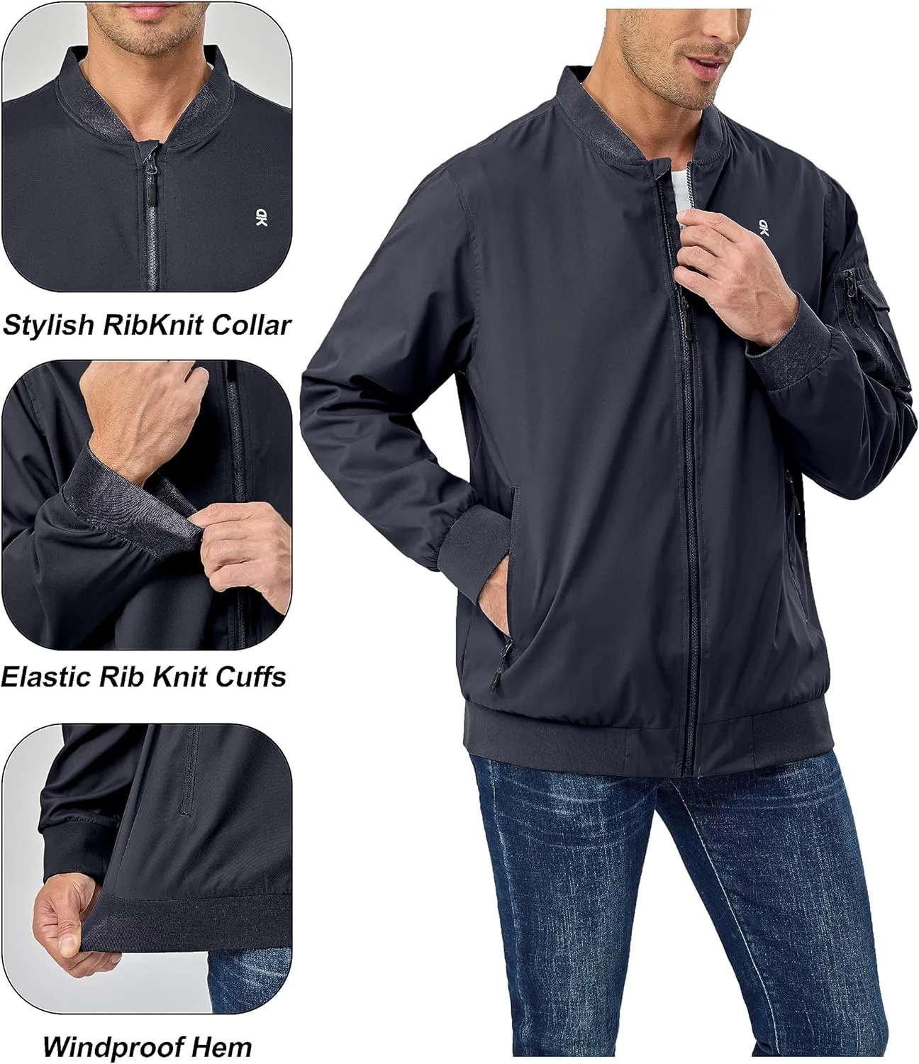 Little Donkey Andy Men's Lightweight Bomber Jacket Causal Fashion Flight Windbreaker Fall Spring Outdoor Coat