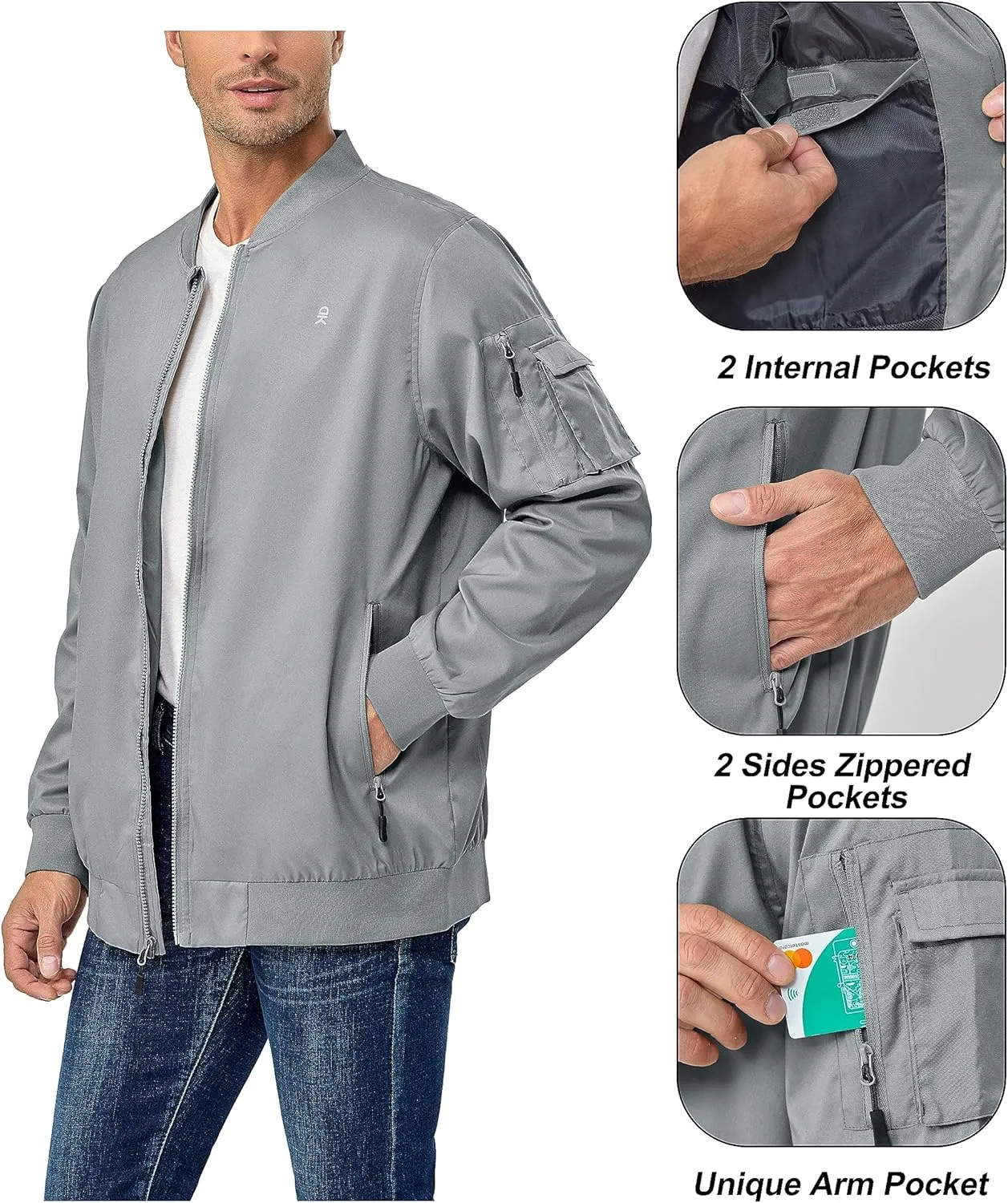 Little Donkey Andy Men's Lightweight Bomber Jacket Causal Fashion Flight Windbreaker Fall Spring Outdoor Coat