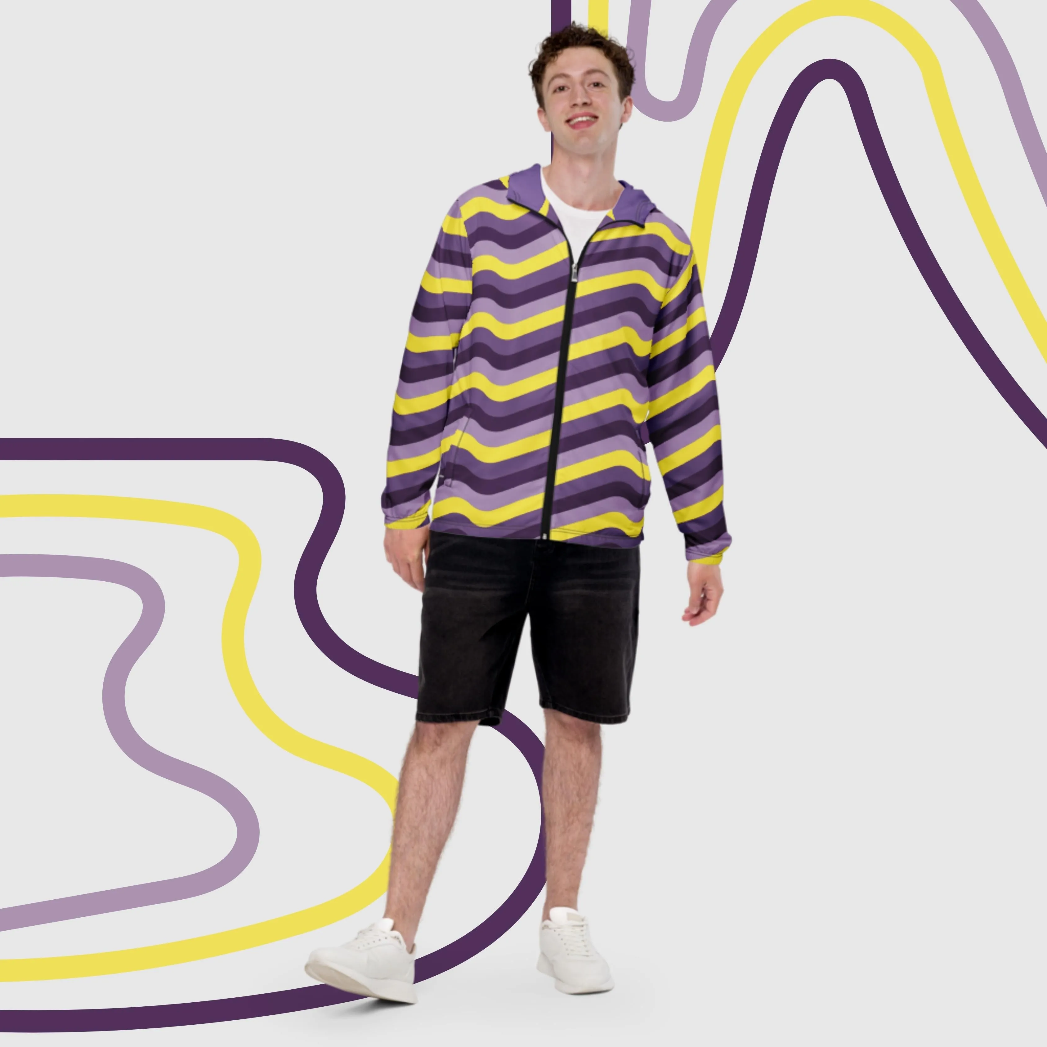 Men’s Retro Wavy Lines Windbreaker Jacket