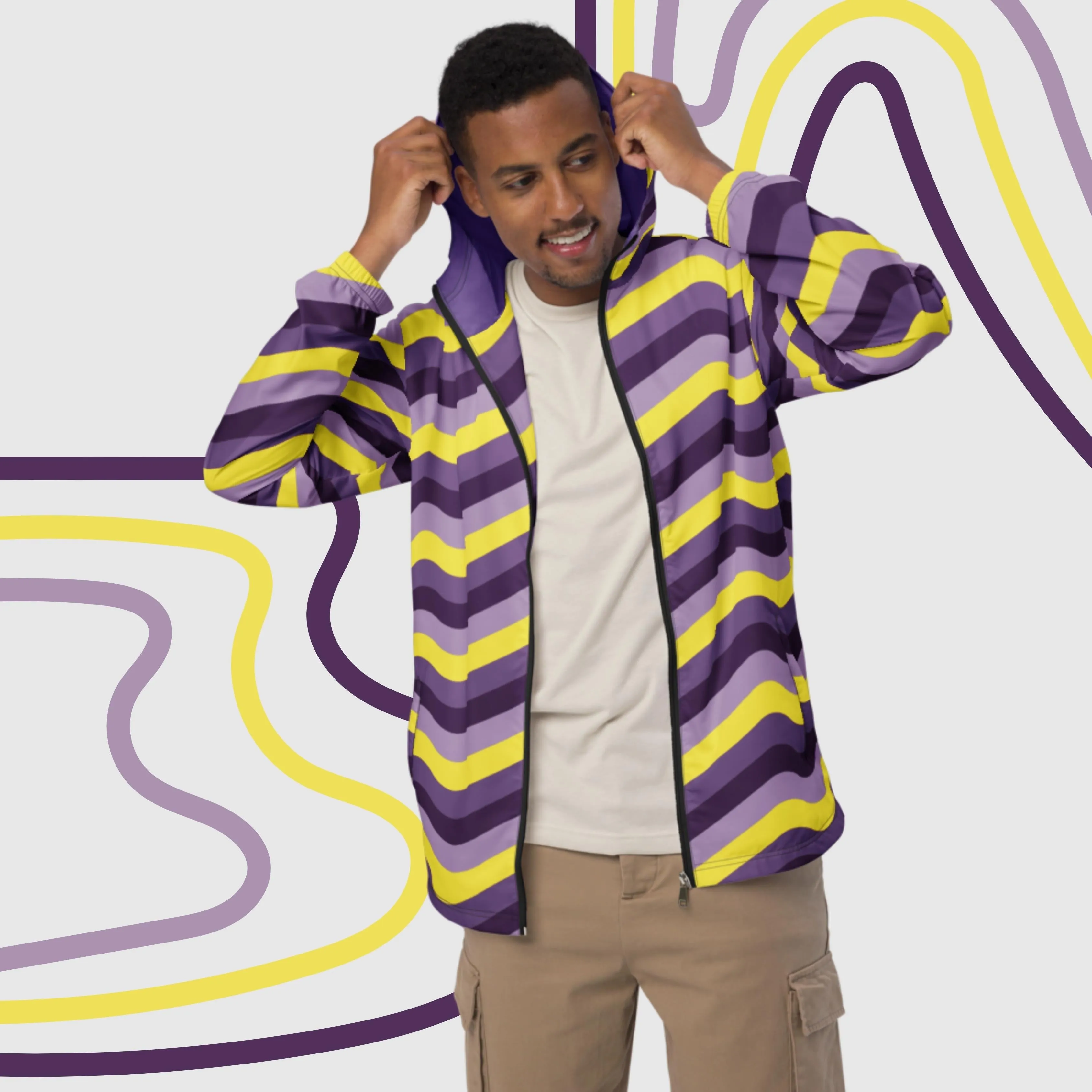 Men’s Retro Wavy Lines Windbreaker Jacket