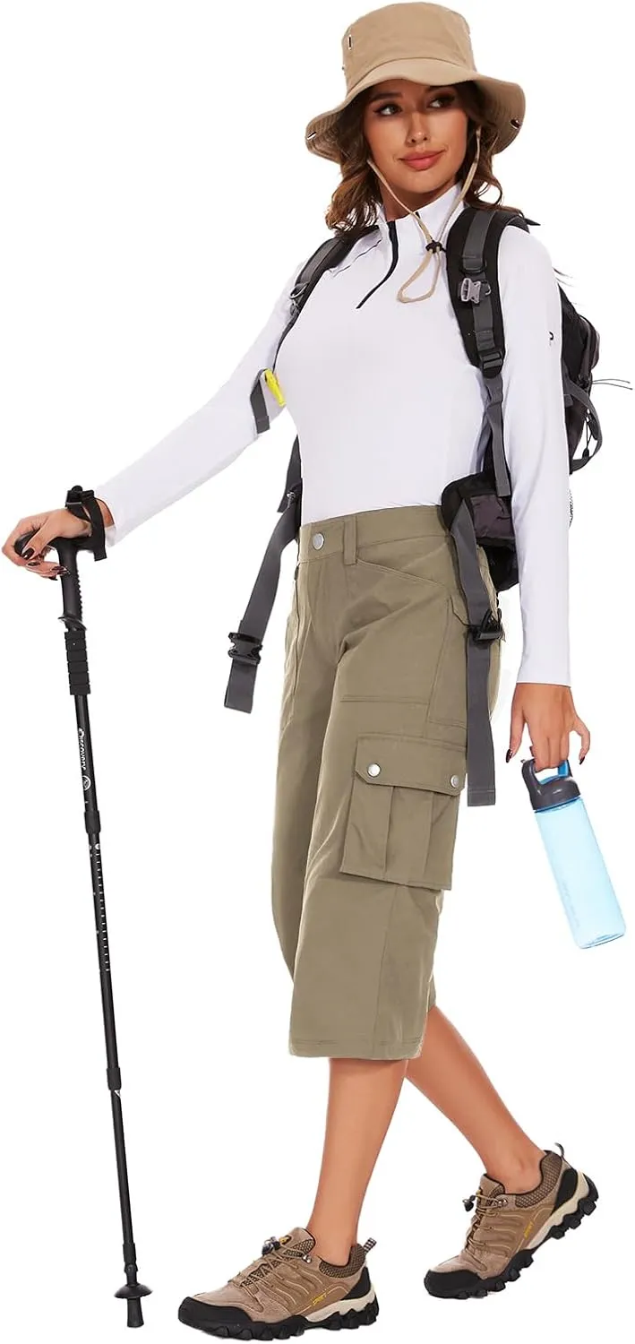 Moosehill Women's-Cargo-Capris-Pants High Waist Waterproof Hiking Casual Travel Summer Pants for Women with 6 Pockets