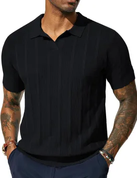 PJ PAUL JONES Mens Polo Shirts Textured Knit V-Neck Summer Shirts