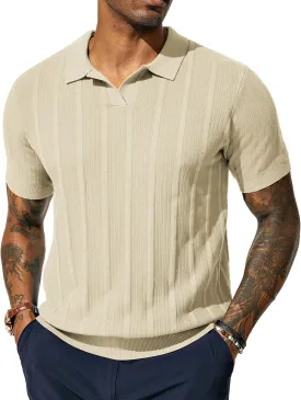 PJ PAUL JONES Mens Polo Shirts Textured Knit V-Neck Summer Shirts