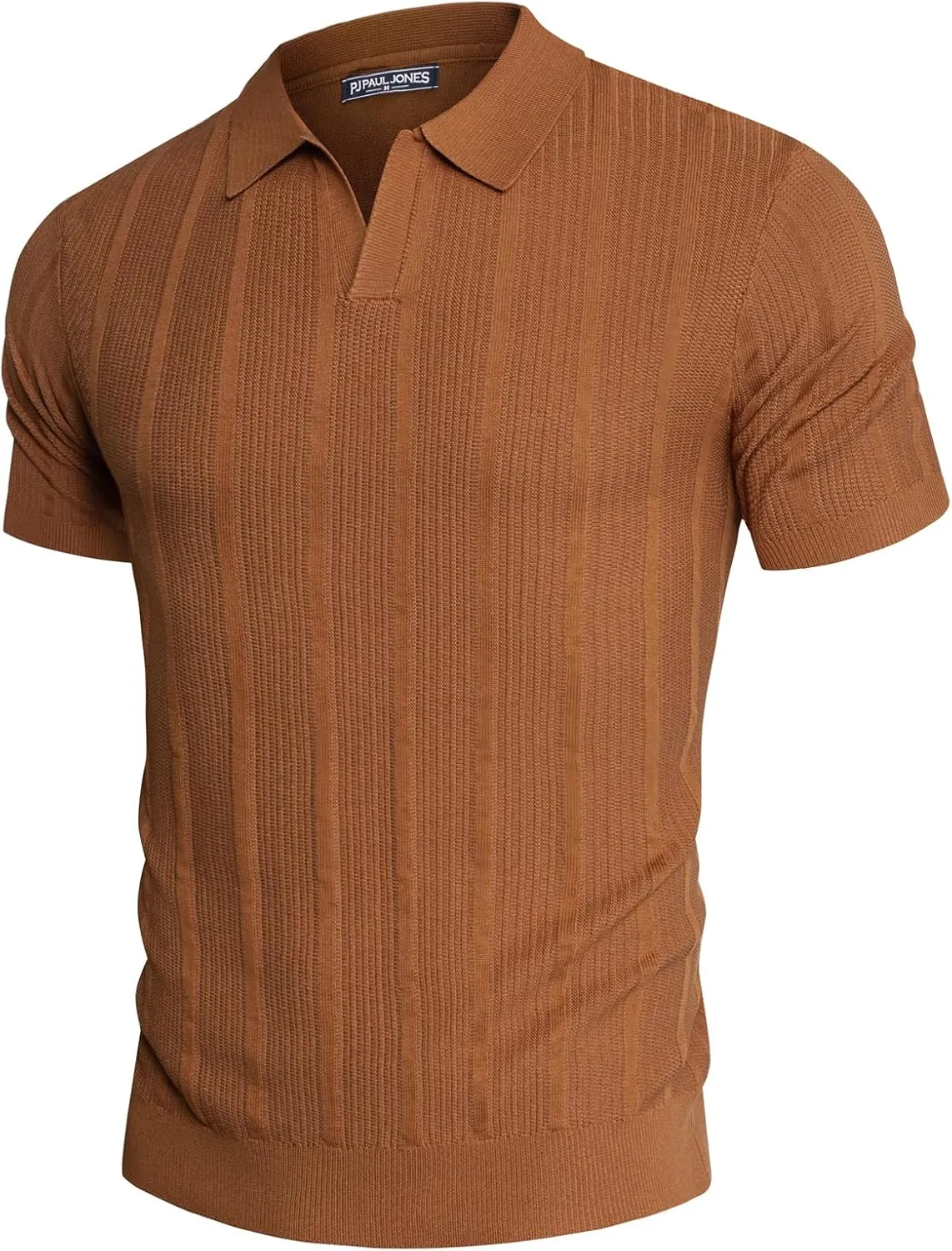 PJ PAUL JONES Mens Polo Shirts Textured Knit V-Neck Summer Shirts