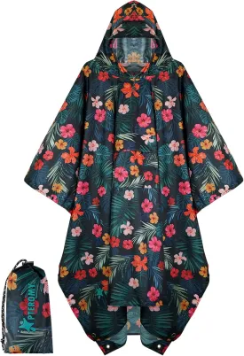 PTEROMY Hooded Rain Poncho for Adult with Pocket, Waterproof Lightweight Unisex Raincoat for Hiking Camping Emergency