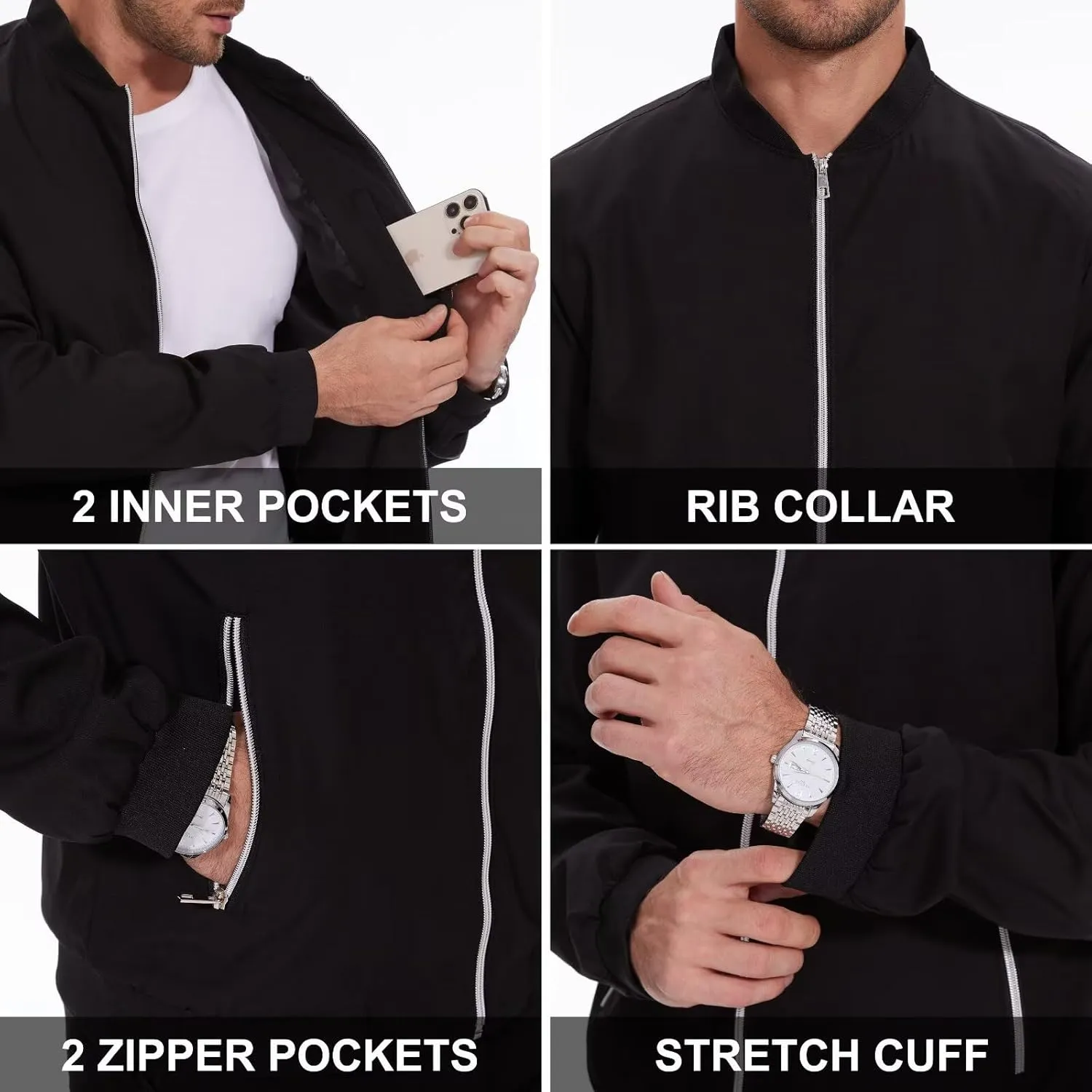 QPNGRP Men's Bright Zipper Windbreaker Softshell Lightweight Jacket