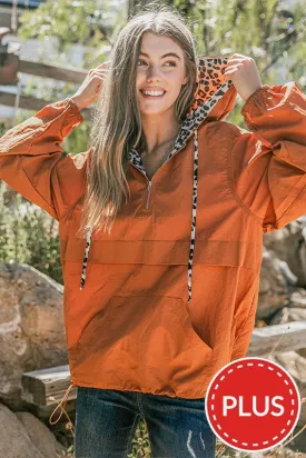Rust Leopard Print Hoodie Zipper Up Pocket Windbreaker