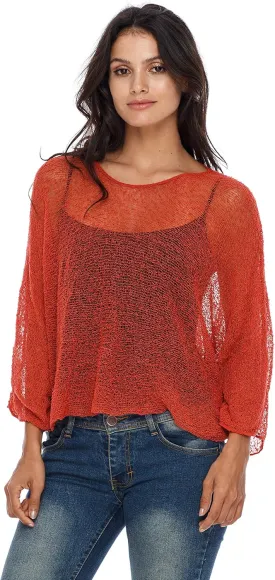 SHU-SHI Womens Sheer Blouse Top Knit Lightweight Shrug Sweater Poncho