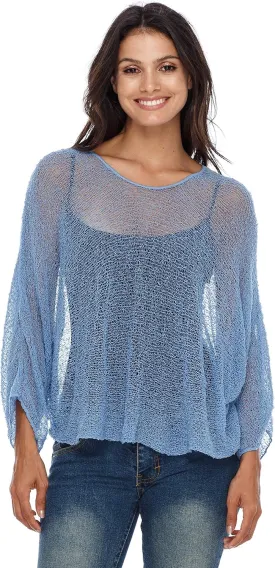 SHU-SHI Womens Sheer Blouse Top Knit Lightweight Shrug Sweater Poncho