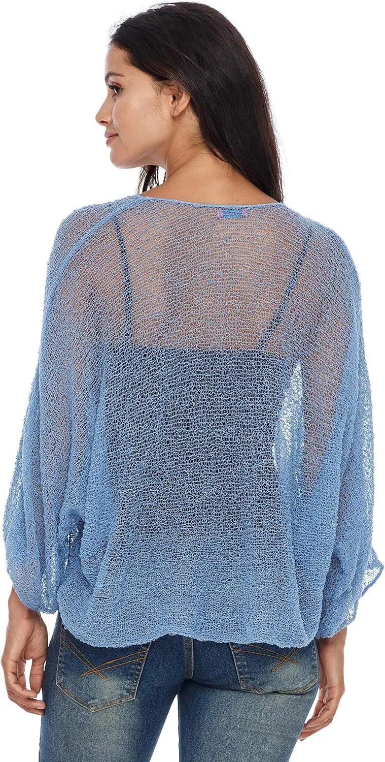 SHU-SHI Womens Sheer Blouse Top Knit Lightweight Shrug Sweater Poncho
