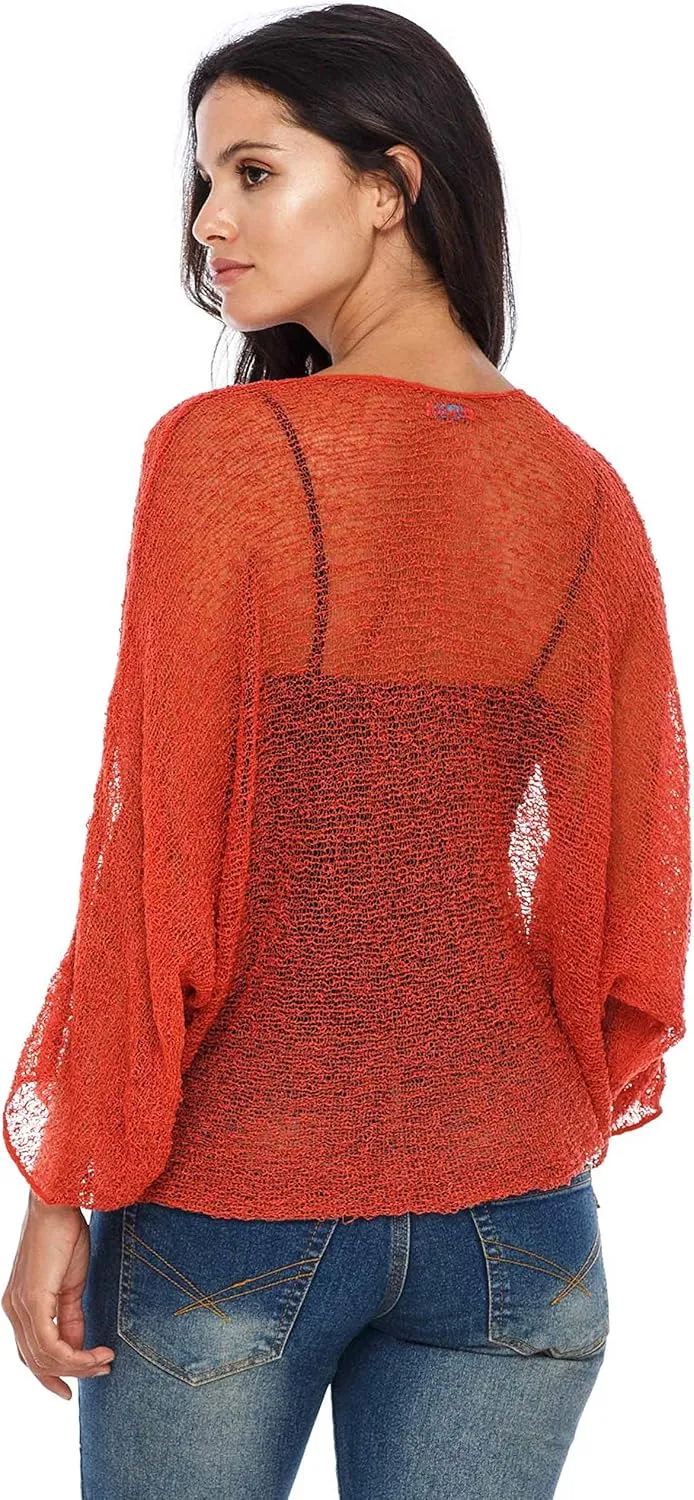 SHU-SHI Womens Sheer Blouse Top Knit Lightweight Shrug Sweater Poncho