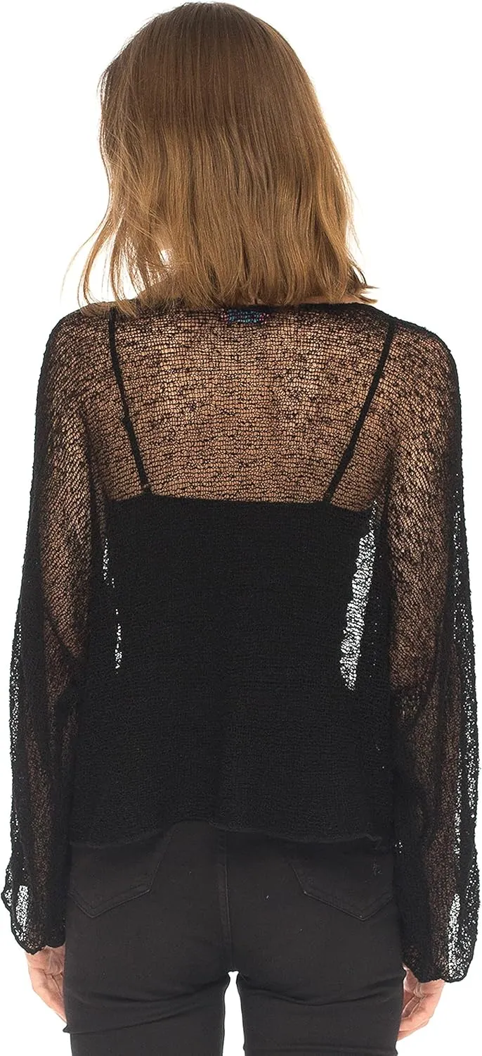 SHU-SHI Womens Sheer Blouse Top Knit Lightweight Shrug Sweater Poncho