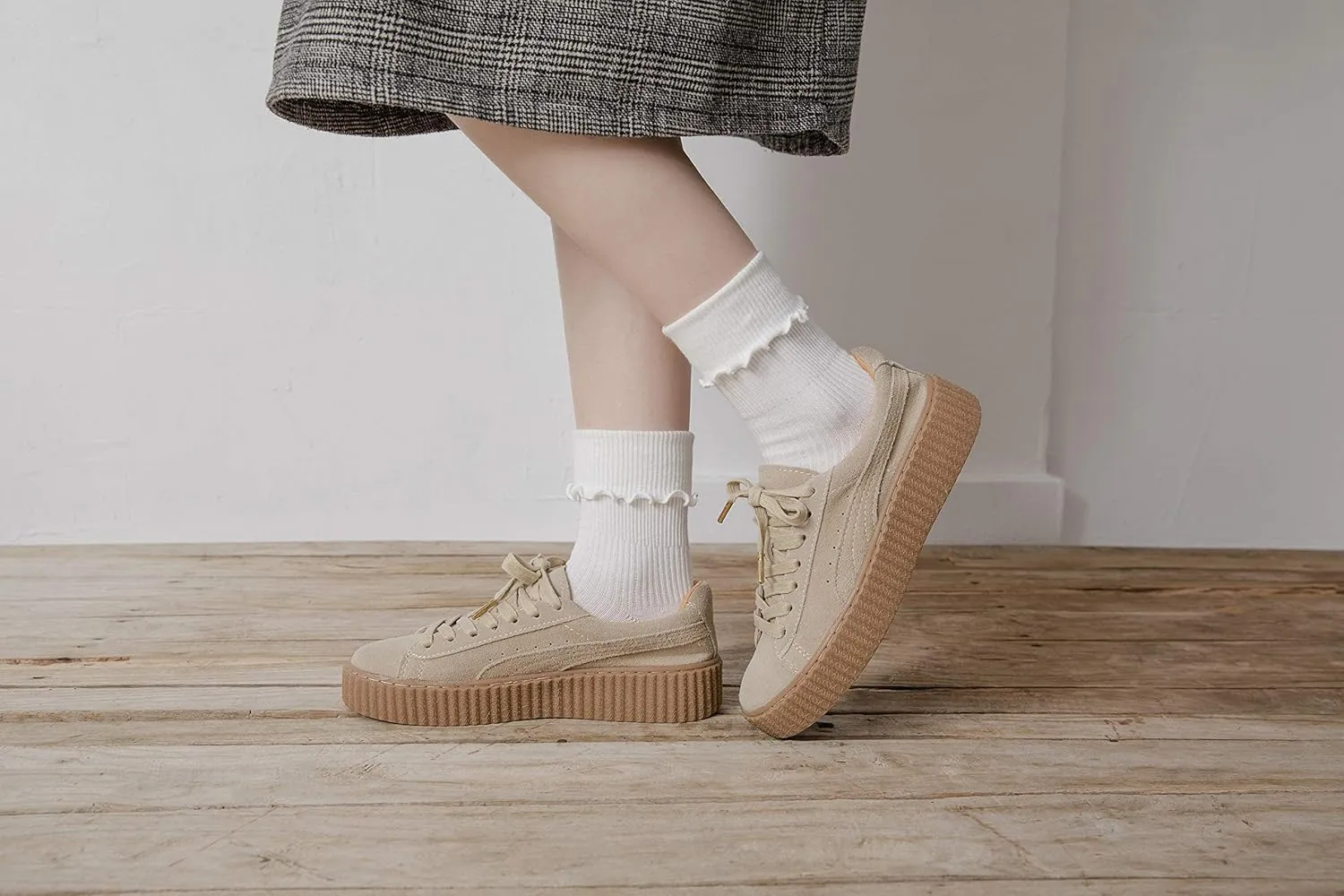 SRYL Women Ankle Socks Ruffle Turn-Cuff,Lovely double needle solid color edge relent Girl socks