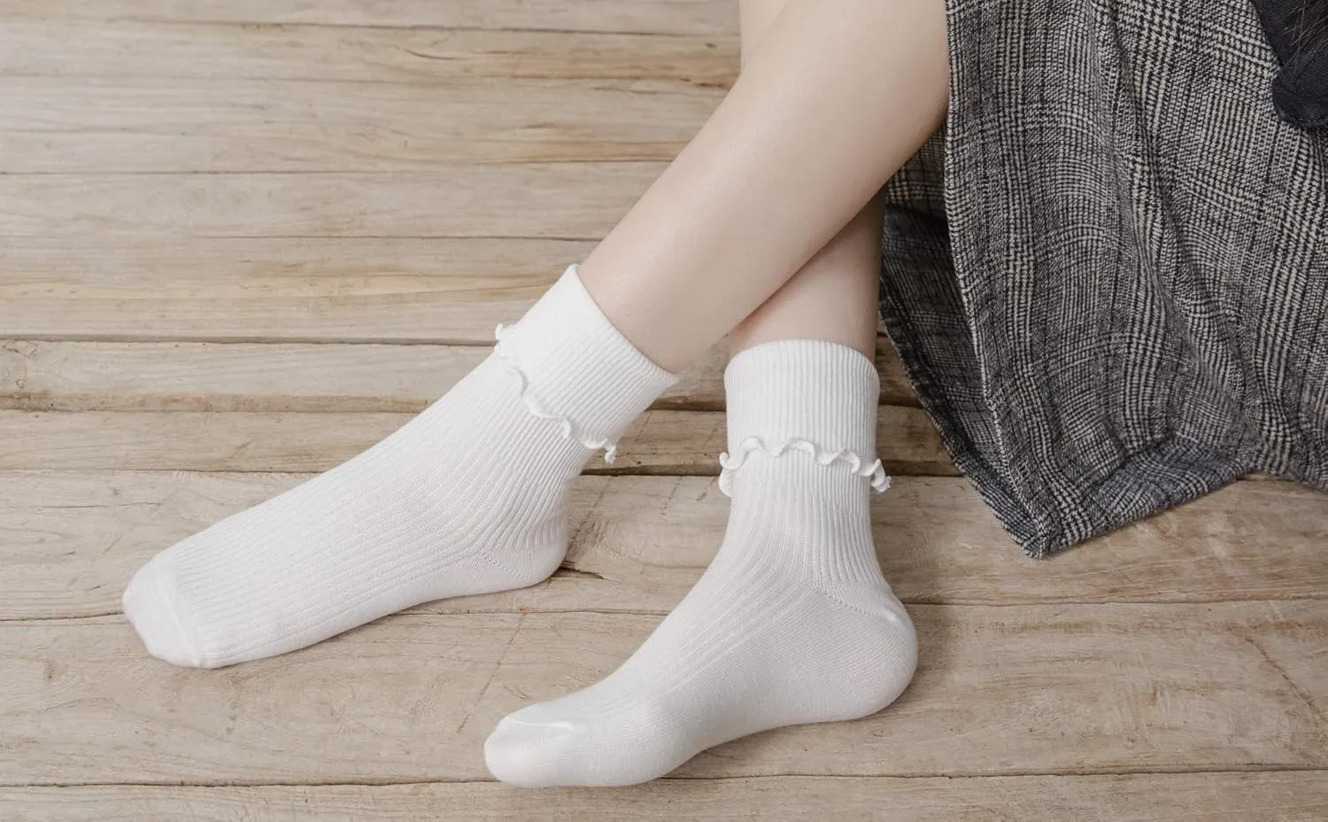 SRYL Women Ankle Socks Ruffle Turn-Cuff,Lovely double needle solid color edge relent Girl socks