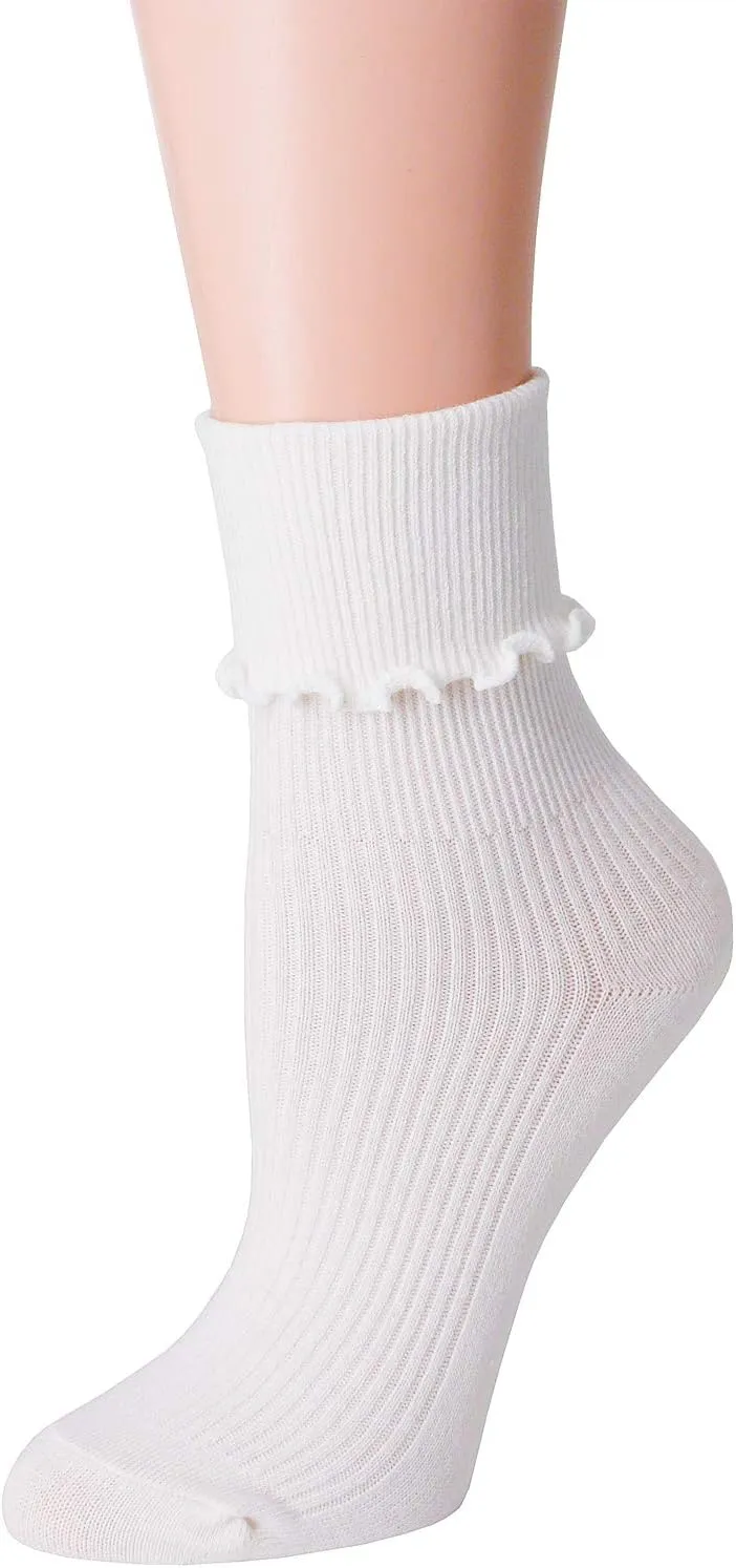SRYL Women Ankle Socks Ruffle Turn-Cuff,Lovely double needle solid color edge relent Girl socks