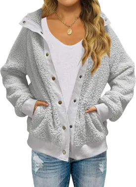 TECREW Womens Winter Sherpa Fleece Button Jacket Coat Loose Long Sleeve Outwear with Pockets