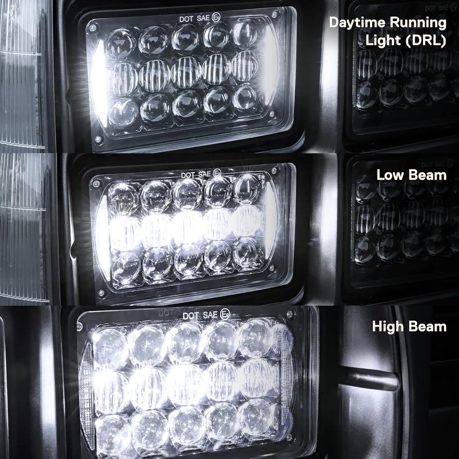 TRUE MODS 2pc Black 4x6 6x4 Inch LED Headlights Pair [DRL] H4 Socket High Low Sealed Beam 2a1 1a1 H4652 H4666 H6545 H4651 H4656 Head Lamp for Chevy Blazer K5 S10 C10 K10 Kodiak C4500 Car Golf Cart