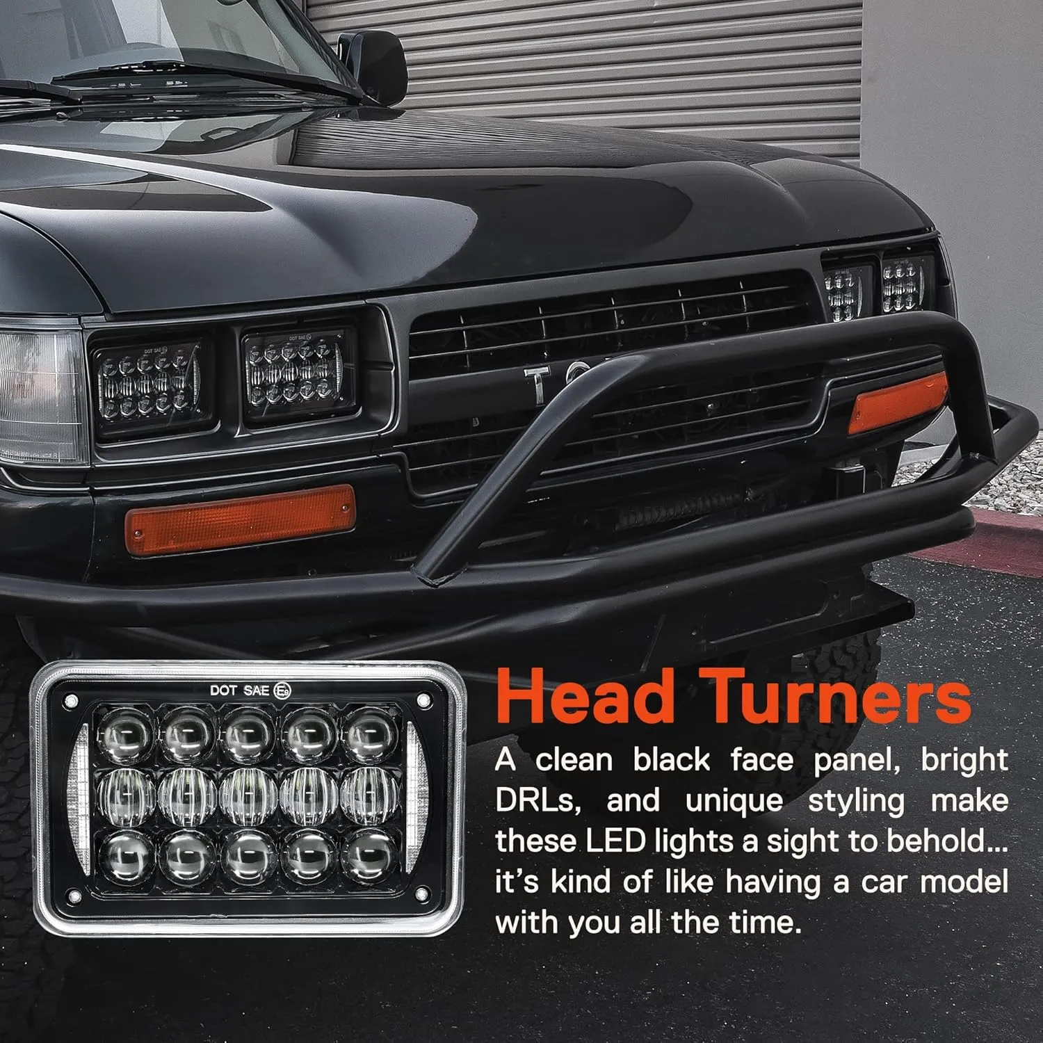 TRUE MODS 2pc Black 4x6 6x4 Inch LED Headlights Pair [DRL] H4 Socket High Low Sealed Beam 2a1 1a1 H4652 H4666 H6545 H4651 H4656 Head Lamp for Chevy Blazer K5 S10 C10 K10 Kodiak C4500 Car Golf Cart