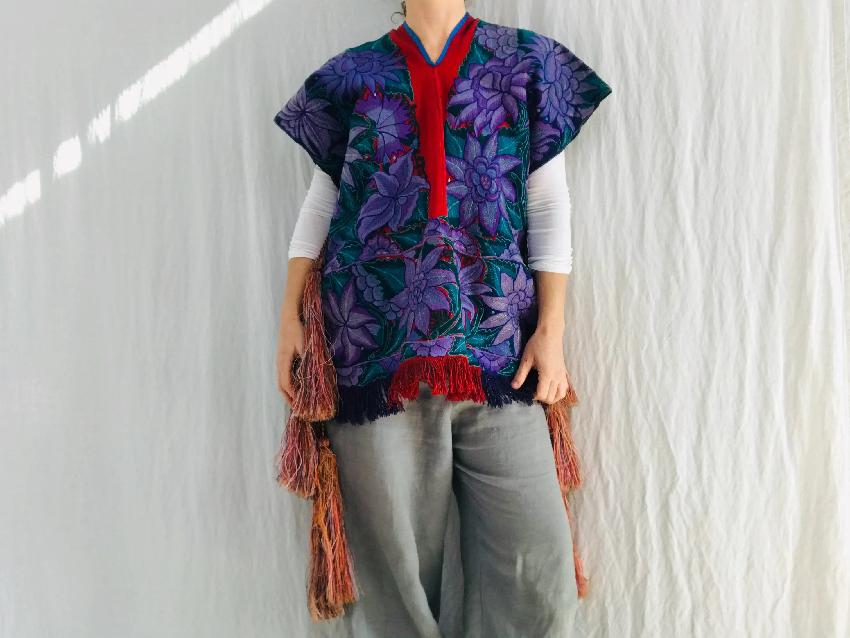 Vintage Zinacantan Poncho. Hand-woven & Embroidered.