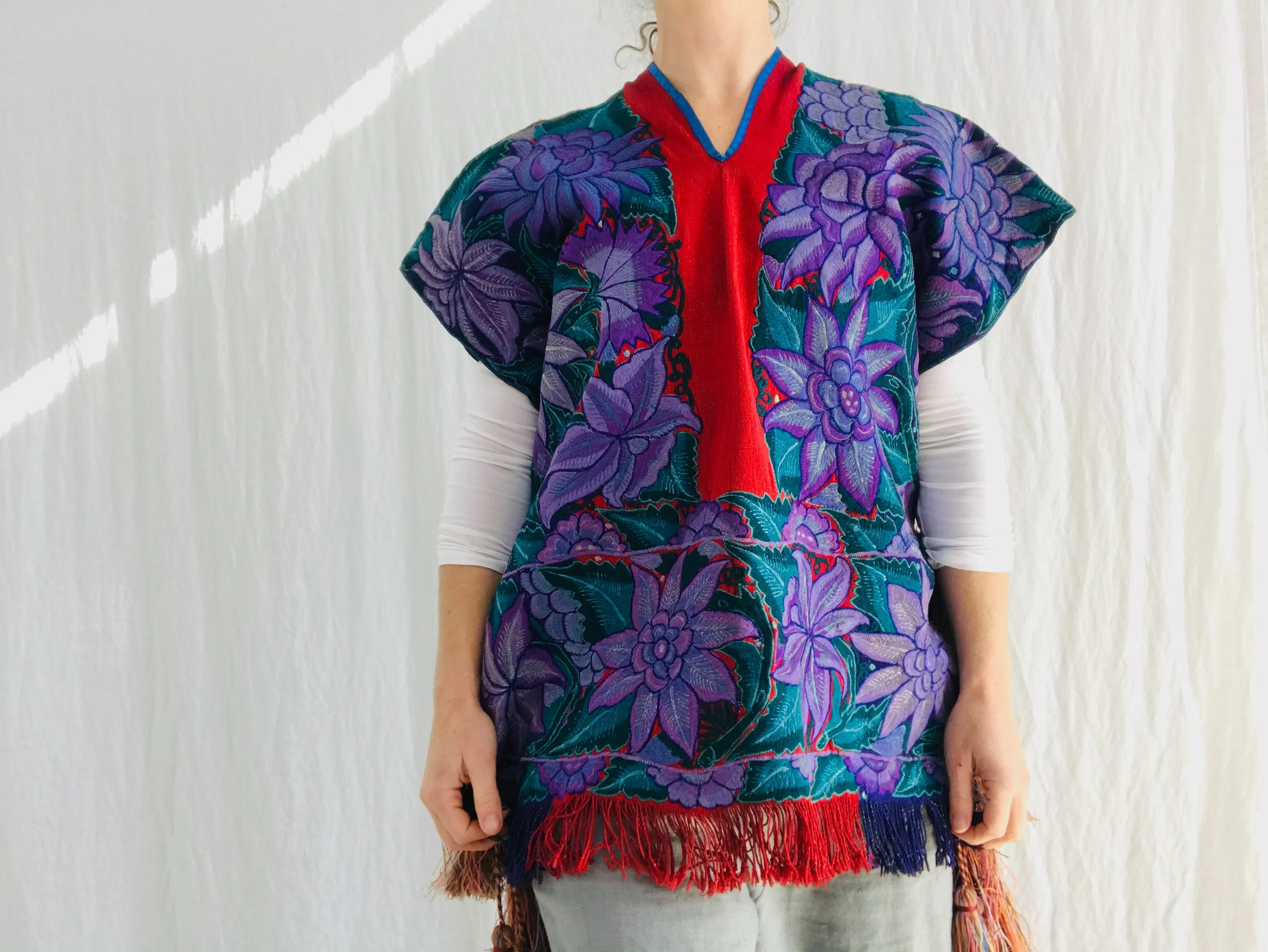 Vintage Zinacantan Poncho. Hand-woven & Embroidered.