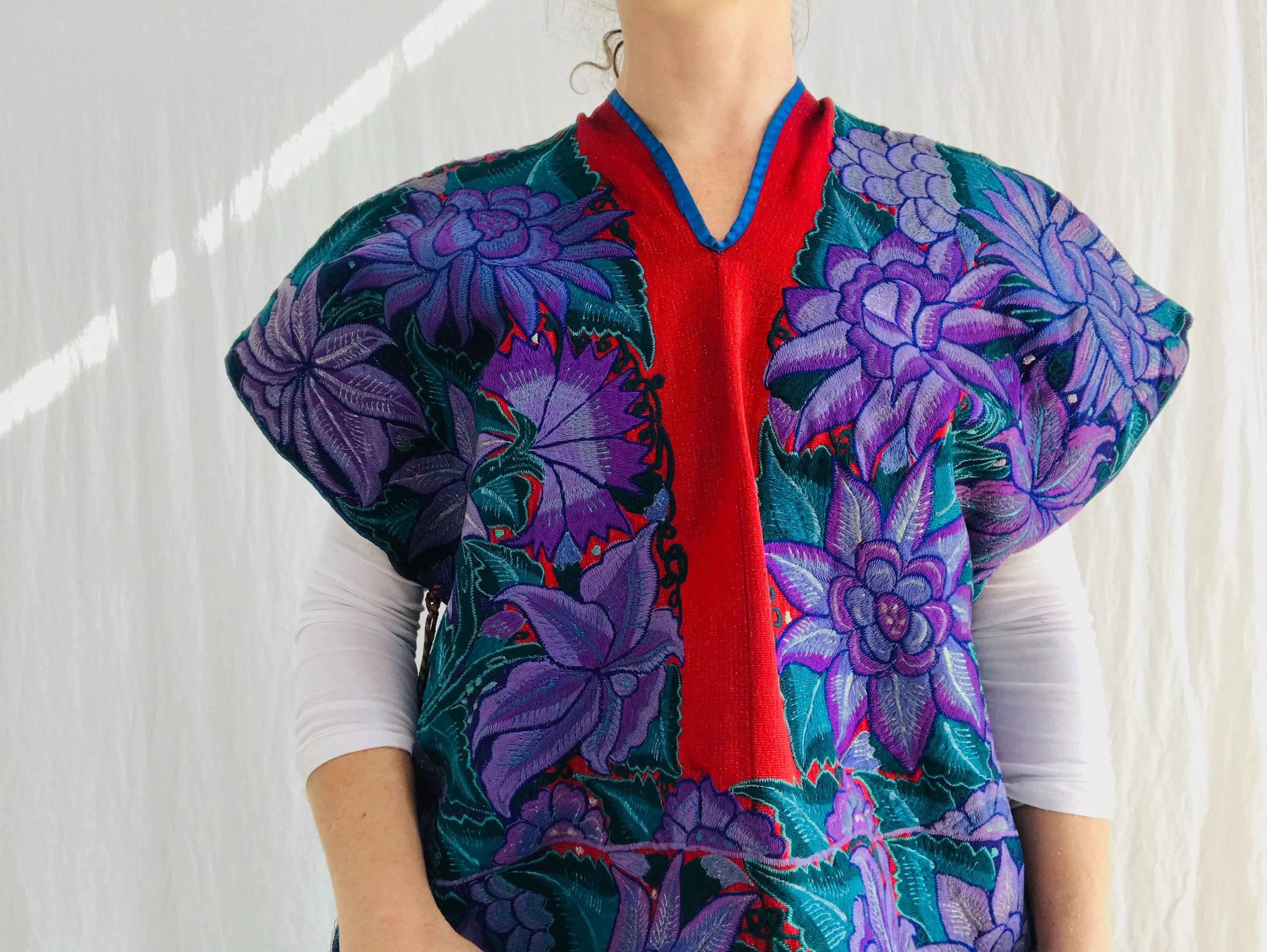 Vintage Zinacantan Poncho. Hand-woven & Embroidered.