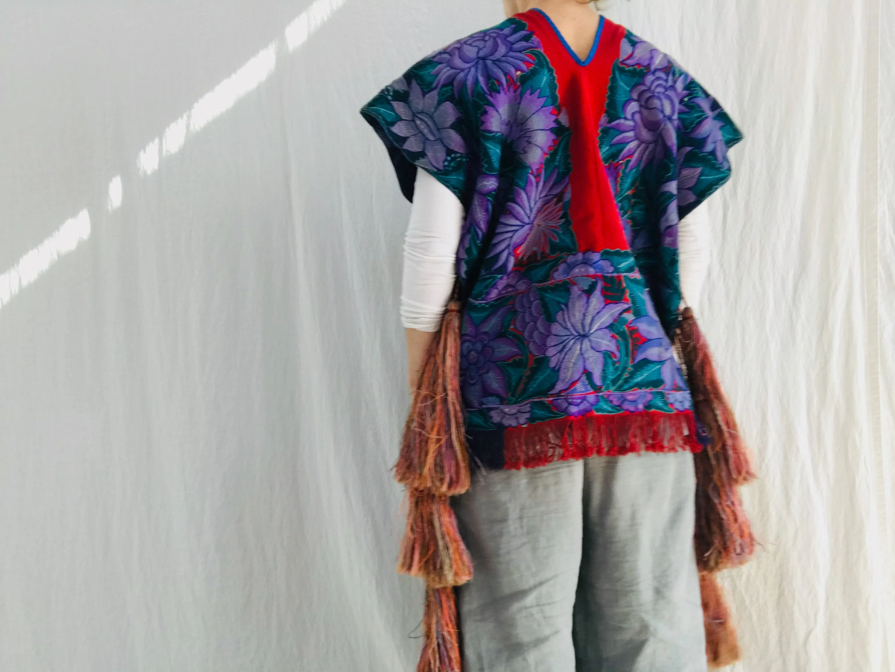 Vintage Zinacantan Poncho. Hand-woven & Embroidered.